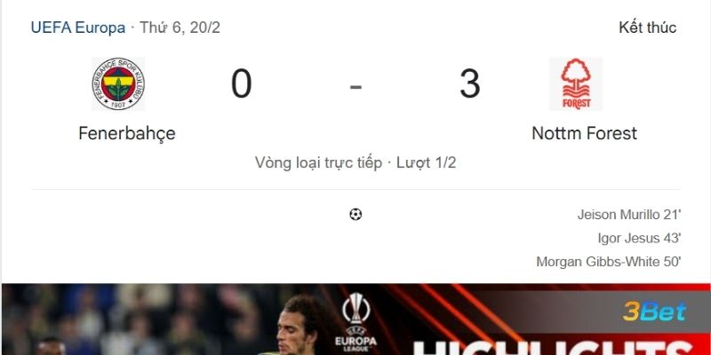 Lịch sử đối đầu giữa hai đội Nottingham vs Fenerbahce