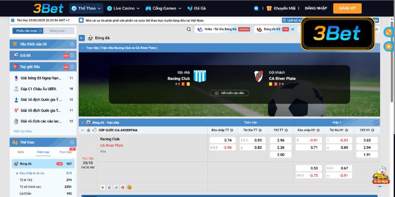 Tỷ lệ soi kèo Racing Club vs River Plate 04h00 ngày 03/10/2025