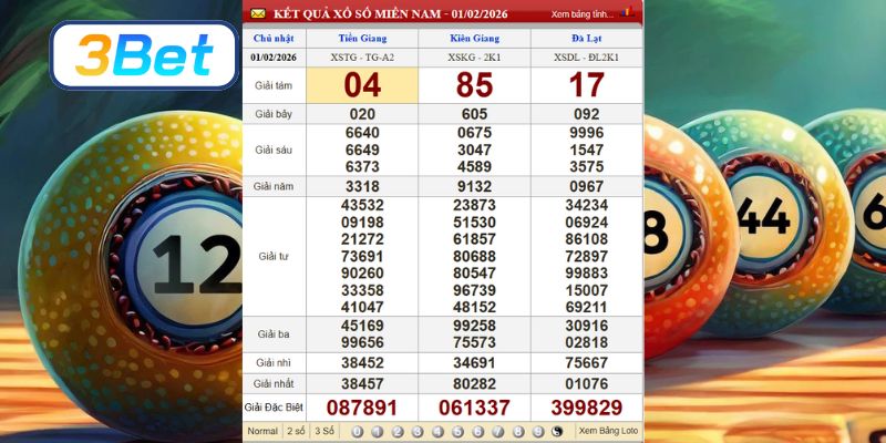 Cùng 3BET thống kê dữ liệu XSMN ngày 01/02/2026
