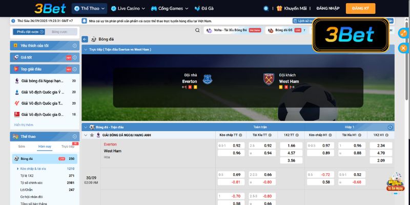 Tỷ lệ soi kèo Everton vs West Ham 02h00 ngày 30/09/2025