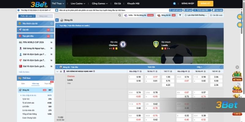 Tỷ lệ kèo Chelsea vs Leeds 02h30 ngày 11/02/2026