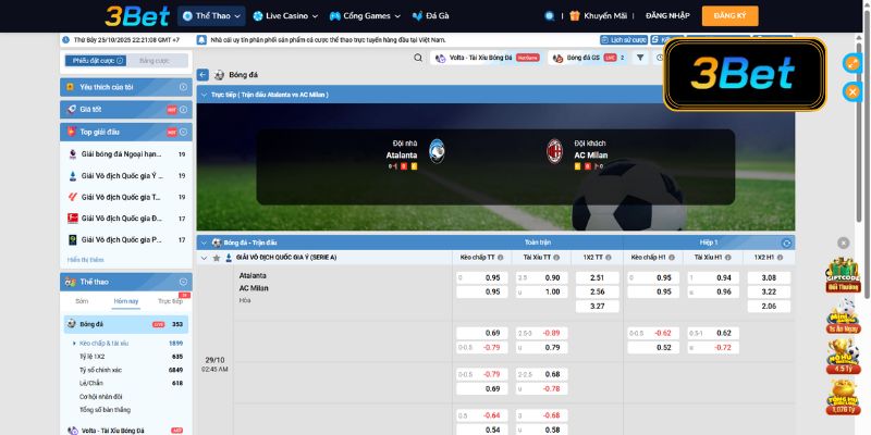 Tỷ lệ kèo Atalanta vs AC Milan 02h45 ngày 29/10/2025