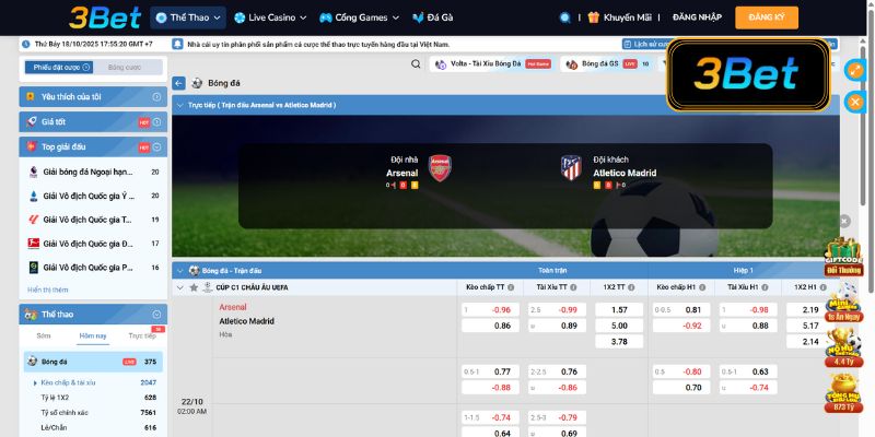 Tỷ lệ kèo Arsenal vs Atletico Madrid 02h00 ngày 22/10/2025