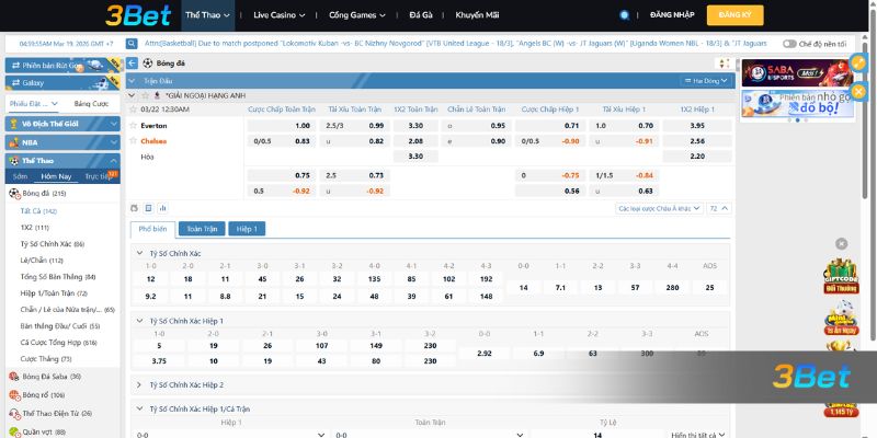 Tỷ lệ kèo Everton vs Chelsea 00h30 ngày 23/03/2026