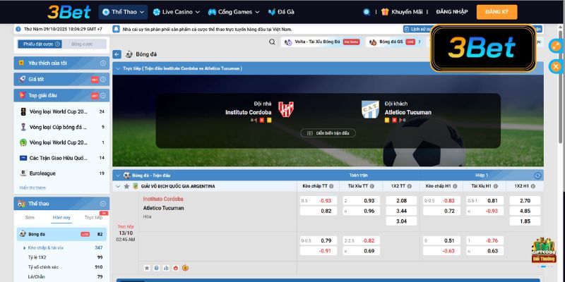 Tỷ lệ soi kèo Instituto vs Tucuman 02h45 ngày 13/10/2025