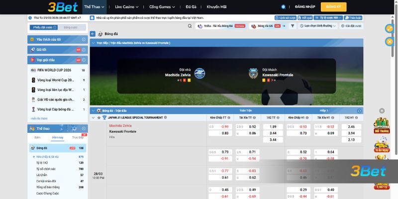 Tỷ lệ kèo Zelvia vs Kawasaki 12h00 ngày 28/03/2026