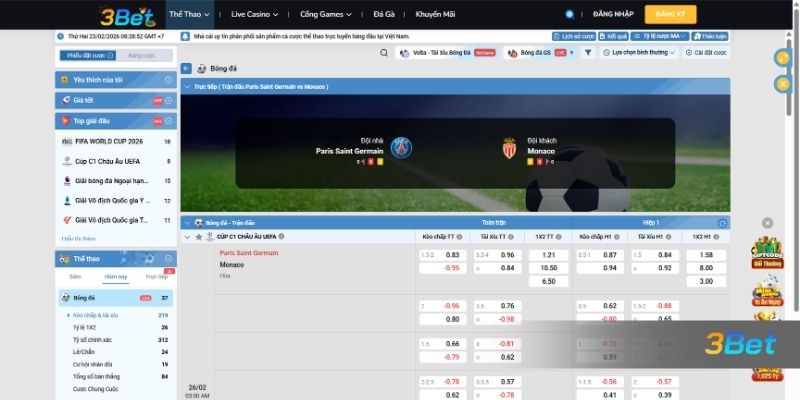 Tỷ lệ kèo PSG vs Monaco 03h00 ngày 26/02/2026