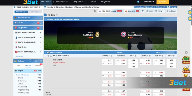 Tỷ lệ kèo Real Madrid vs Bayern Munich 02h00 ngày 08/04/2026