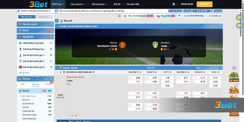 Tỷ lệ kèo Man United vs Leeds 02h00 ngày 14/04/2026