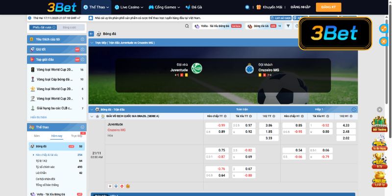 Tỷ lệ kèo Juventude vs Cruzeiro 02h00 ngày 21/11/2025